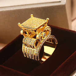 Золотой Кольца из латуни с микропаве, прозрачные кольца с кубическим цирконием, квадратный, золотые, размер США 11 (20.6 мм)