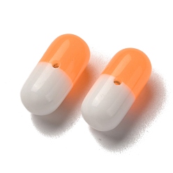 Orange Resin Beads, Half Drilled, Capsule, Orange, 12x5.5mm, Hole: 1mm