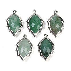 Клубничный Кварц Подвески из натурального зеленого клубничного кварца в форме листа, стойки обшивки латунные прелести, платина, 23x13.5x5.5 мм, отверстие : 1.2 мм