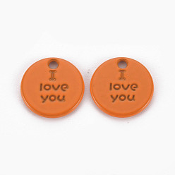 Шоколадный Брелоки из сплава, окрашенные распылением, на день святого валентина, без кадмия и без свинца, плоские круглые с фразой я тебя люблю, цвет шоколада, 13x13x1.5 мм, отверстие : 1.6 мм