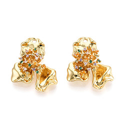 Настоящее золото 18K Латунные микро проложить кубического циркония подвески, без кадмия, без никеля и без свинца, цветок, реальный 18 k позолоченный, 22.5x18x8 мм, отверстие : 1.5 мм