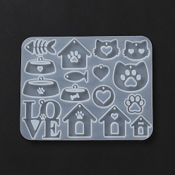 Paw Print Силиконовые формы, подвесные формы, формы для литья гипсовой смолы, белые, отпечаток лапы, 94x118x4.5 мм, внутренний диаметр: 8~35x5~42 мм