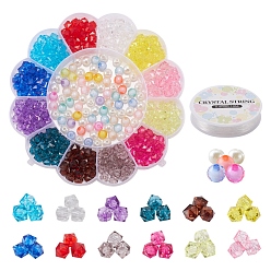 Mixed Color DIY Candy Color Bracelet Making Kit, Including Round & Cube Acrylic & ABS Plastic Pearl Beads, Elastic Thread, Mixed Color, 390Pcs/set