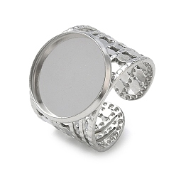 Stainless Steel Color 304 Stainless Steel Cuff Ring Components, Round Bezel Pad Ring Setting, Stainless Steel Color, 17.5mm,18mm, Tray Size: 16mm