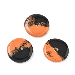Sandy Brown Vintage Handmade Two Tone Porcelain Beads, Disc, Flat Round, Sandy Brown, 21~23x5~6mm, Hole: 2mm