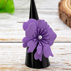 Средний Фиолетовый Кольца из цветочного сплава с пластиковым жемчугом для женщин, средне фиолетовый, внутренний диаметр: 17 мм