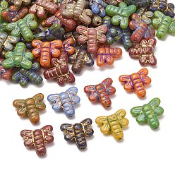 Mixed Color Handmade Lampwork Beads, Dragonfly, Golden Metal Enlaced, Mixed Color, 17.5x19.5x8mm, Hole: 1.5mm