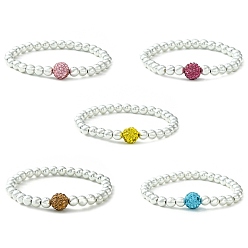 Mixed Color Synthetic Hematite & Rhinestone Round Beaded Stretch Bracelet, Mixed Color, Inner Diameter: 2 inch(5.2cm)