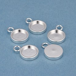 Серебро 201 Настройки кабошон из нержавеющей стали кулон, чашки безель с краями, плоско-круглые, серебряные, лоток : 8 мм, 13x10x2 мм, отверстие : 1.8 мм