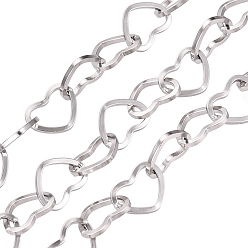Stainless Steel Color 304 Stainless Steel Heart Link Chains, with Spool, Stainless Steel Color, 10x8x1mm, about 82.02 Feet(25m)/Roll