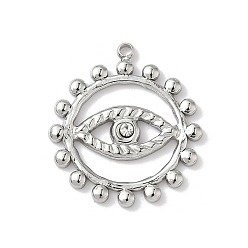 Нержавеющая Сталь Цвет 304 подвески из нержавеющей стали, со стразами, плоские круглые с глаз, цвет нержавеющей стали, 22x20x2 мм, отверстие : 1.5 мм