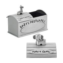 Античное Серебро Тибетский стиль сплав мой первый локон и мой первый зуб книга шкатулка памятная, держатель для органайзера для коллекции зубов, отличная идея подарка для младенцев, чтобы сохранить воспоминания о детстве, античное серебро, 4.7x6.1x3.5 см