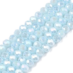 Светло-Голубой Стеклянные бусины с гальваническим покрытием , непрозрачный сплошной цвет, с покрытием AB цвета, граненые, рондель, Небесно-голубой, 4x3 мм, отверстие : 0.4 мм, около 105~110 шт / нитка, 38~39 см