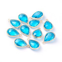 Темно-Голубой Стеклянные подвески, с фурнитурой Berzel с открытой спиной из экологически чистого сплава, граненые, слеза, золотой свет, глубокое синее небо, 18x12x5 мм, отверстие : 1.4 мм