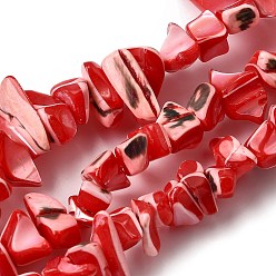 Красный Натуральная оболочка из трохидных оболочек, окрашенные, самородки, красные, 5~22x7~15x3~8 мм, отверстие : 1.2 мм, около 65~70 шт / нитка, 14.69~15.35'' (37.3~39 см)