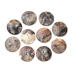 Mixed Color 2-Hole Natural Akoya Shell Buttons, Flat Round, Mixed Color, 28x2mm, Hole: 2mm