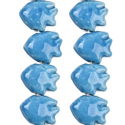 Темно-Голубой Фарфора ручной работы бисер нитей, рыба, яркие глазированный фарфор, глубокое синее небо, 15.5~16.5x20~20.5x8~8.5 мм, отверстие : 2 мм, около 27 шт / нитка, 16.54~16.73 дюйм (42~42.5 см)