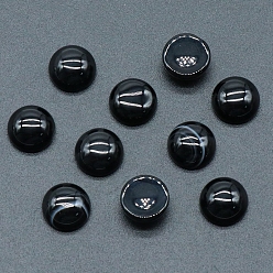 (946F)Морозный цвет внутри  Жонкиль / Непрозрачная зеленая подкладка Кабошоны из натурального окрашенного и нагретого черного агата, полукруглый, 10x5 мм