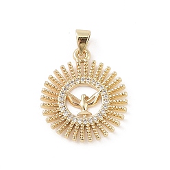 Clear Brass Micro Pave Cubic Zirconia Pendants, Real 18K Gold Plated, Bird, Clear, 23.5x20.5x2.5mm, Hole: 5x3mm