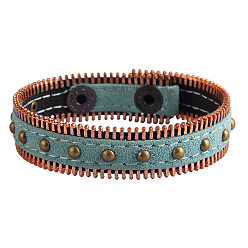 Светло-Синий Браслеты из сплава, искусственной кожи, шнура, украшенного заклепками, Регулируемый ретро-браслет с заклепками для женщин и мужчин., античная бронза, голубой, 8.27 дюйм (21 см)