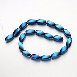 Plaqué Bleu Galvanoplastie non magnétiques hématite synthétique brins de perles, ovale torsadée, bleu plaqué, 20x10mm, Trou: 1mm, Environ 20 pcs/chapelet, 15.7 pouce