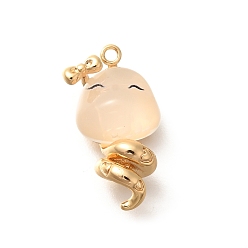 Настоящее золото 18K Латунные подвески, змея и бант, со смолой и петлей, реальный 18 k позолоченный, 18.5x10.5x6.5 мм, отверстие : 1.2 мм