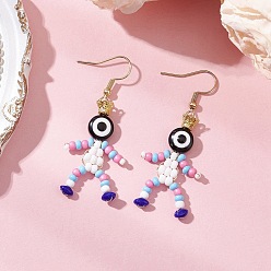 Pink Человек со злым глазом, краска для выпечки, стеклянные бусины, серьги-подвески из смолы, с железными колпачками для бусин и 304 серьгами-крючками из нержавеющей стали, золотые, розовые, 53x20 мм