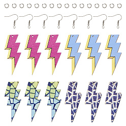 (52) Непрозрачная лаванда Набор для изготовления сережек-молний своими руками, включить деревянные большие подвески, 304 кольца прыжок из нержавеющей стали, 316 хирургические крючки для серег из нержавеющей стали, разноцветные, 68 шт / коробка