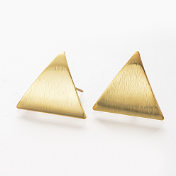 Real 18K Gold Plated Ear Stud Findings, with Loop, Nickel Free, Real 18K Gold Plated, Triangle, 22x19.5mm, Hole: 2mm, Pin: 0.8mm