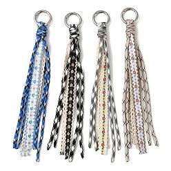 (52) Непрозрачная лаванда 4 шт. 4 цвета полиэстеровый шнур кружево подвески украшения, с кольцами для ключей из сплава, платина, разноцветные, 220~230 мм, 1 шт / цвет