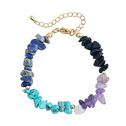 Смешанные камни Браслеты из натуральных бусин лазурита, аметиста, обсидиана и синтетической бирюзы для женщин., 6.50 дюйм (16.5 см) ~ 6.69 дюйм (17 см)