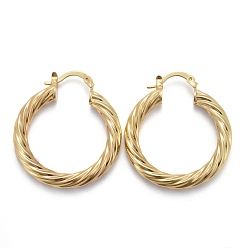 Золотой Латунные серьги обруча, долговечный, форма витого кольца, золотые, 35x31x4 мм, штифты : 1 мм