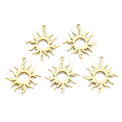 Настоящее золото 18K Ионное покрытие (ip) 201 подвески из нержавеющей стали, солнечный луч, реальный 18 k позолоченный, 28x24x1.5 мм, отверстие : 1.5 мм