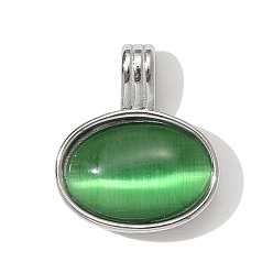Зеленый 304 из нержавеющей стали Cat Eye подвески, овальные амулеты, цвет нержавеющей стали, зелёные, 18x16 мм