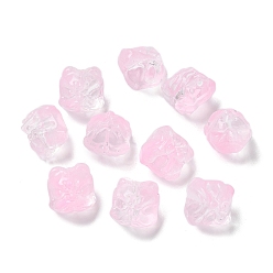 Бледно-Розовый Выпечка расписные прозрачные стеклянные бусины, градиент цвета, лев, розовый жемчуг, 11.5x11x9.5 мм, отверстие : 1.2 мм