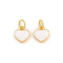 Real 18K Gold Plated Brass Enamel Pendants, Heart Charms, Rack Plating, Long-Lasting Plated, Lead Free & Cadmium Free, Real 18K Gold Plated, 8x7x2.5mm, Hole: 4mm