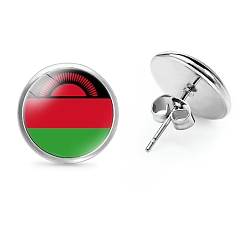 Разноцветный Плоские круглые стеклянные серьги-гвоздики на тему национального флага, серьги из платинового сплава, красочный, 12 мм