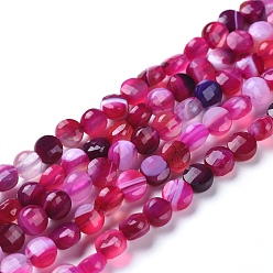 Deep Pink Natural Banded Agate/Striped Agate Beads Strands, Faceted, Dyed & Heated, Flat Round, Deep Pink, 6~7x4~4.5mm, Hole: 1mm, about 61~64pcs/strand, 14.96 inch(38cm)