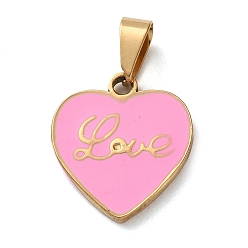Фламинго 201 нержавеющей стальной эмали подвески, сердце со словом любовь прелести, вакуумное покрытие pvd, золотые, фламинго, 20x18.5x2 мм, отверстие : 6x3.5 мм