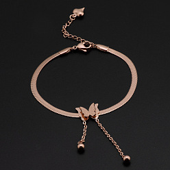 Бабочка Браслеты из нержавеющей стали с подвесками, украшения для женщин, золотые, бабочка, 7-7/8 дюйм (200 мм)