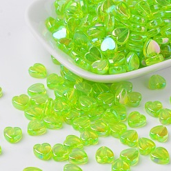 Spring Green Eco-Friendly Transparent Acrylic Beads, Heart, Spring Green, AB Color, about 8mm in diameter, 3mm thick, hole: 1mm, about 2800pcs/500g