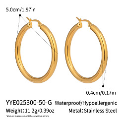 Golden 304 Stainless Steel Hoop Earrings for Women, Golden, 50x4mm