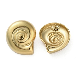 Real 18K Gold Plated Ion Plating(IP) 304 Stainless Steel Stud Earrings, Spiral Shell Shaped, Real 18K Gold Plated, 28x24mm