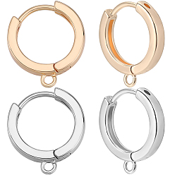Настоящее золото 18K 16шт 2 цвета латунные серьги-кольца фурнитура, с петлями, кольцо, настоящее золото и платина, 18 датчик, 15x13.5x2.5 мм, отверстие : 1.2 мм, штифты : 1 мм, 8 шт / цвет