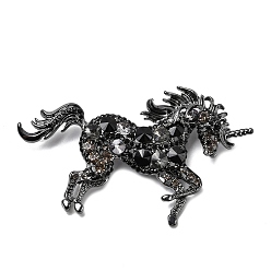 Черный Цвет Металла Броши-булавки из сплава со стразами для одежды, единорог, металлический черный , 51x82.5 мм