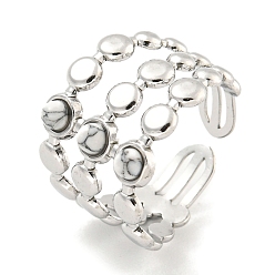 Синтетическая Бирюза 304 манжеты из нержавеющей стали с синтетической бирюзой, круглые открытые кольца с широкой полосой для женщин и мужчин, цвет нержавеющей стали, 15 мм, внутренний диаметр: регулируемый