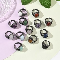 Смешанные камни Манжеты с натуральными и синтетическими драгоценными камнями, медные кольца, овальные, 20x16 мм