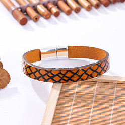 Шоколадный Браслеты из искусственной кожи с тиснением, Ювелирные изделия из сплава с магнитной застежкой для мужчин, платина, ромб, платина, цвет шоколада, 8.46 дюйм (21.5 см)