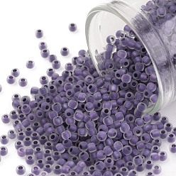 (265FM) Metallic Purple Lined Crystal Rainbow Matte TOHO Round Seed Beads, Japanese Seed Beads, (265FM) Metallic Purple Lined Crystal Rainbow Matte, 11/0, 2.2mm, Hole: 0.8mm, about 5555pcs/50g