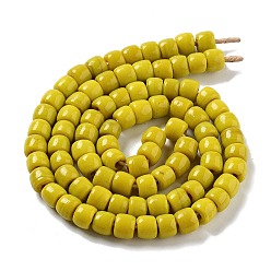 Gold Handmade Nepalese Lampwork Beads, Barrel, Gold, 10.5~11x8~8.5mm, Hole: 3.5mm, about 80pcs/strand, 25.39''(64.5cm)